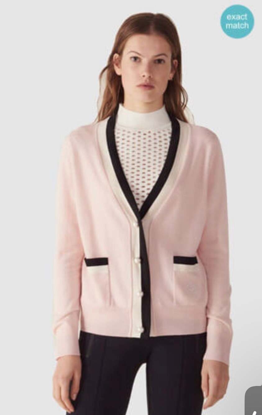 Sandro Paris Pink Wool & Cashmere Blandine Cardigan with Pearl Buttons - Picture 2 of 10